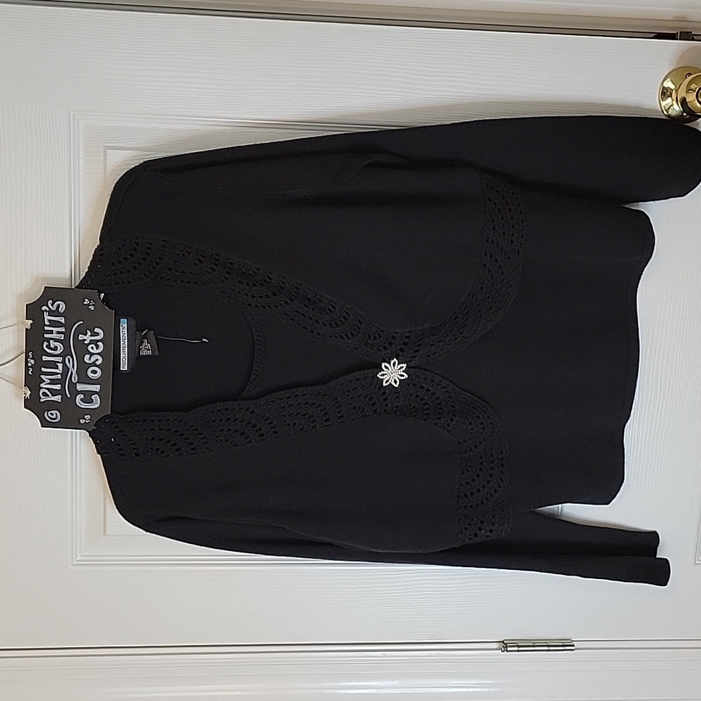 Requirements Sweater Black XL with Silver Rhinestone Flower Pin